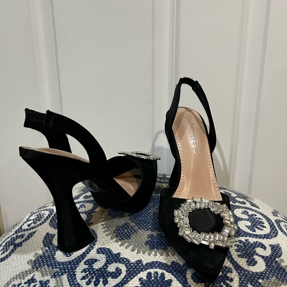 Black Heels with Rhinestone Accent